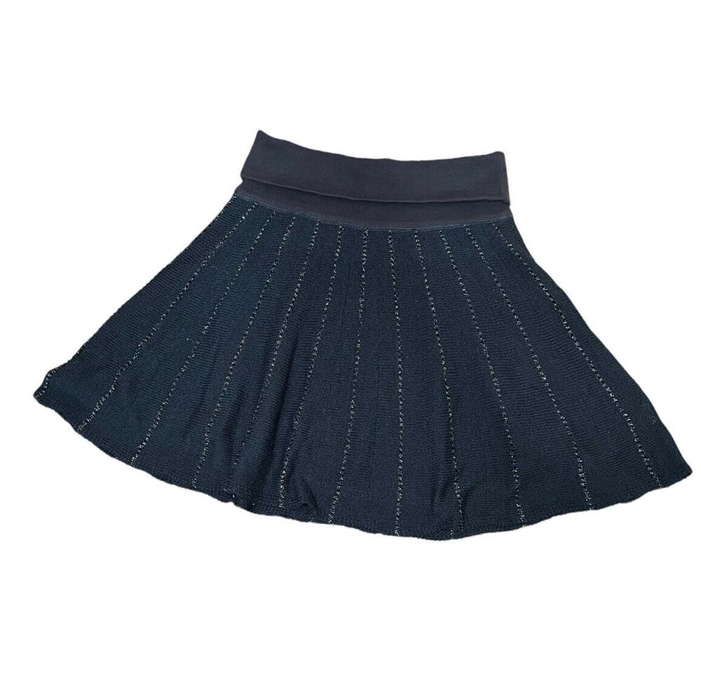 Free People Metallic Striped Knit Mini Skirt Sz S black gray A Line